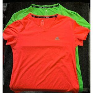 Adidas Women's Climate Lime Green and Pink V-Neck T-Shirts Lot of 2 Medium